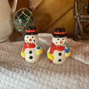 Christmas Salt & Pepper Set Snowmen Snowman Porcelain